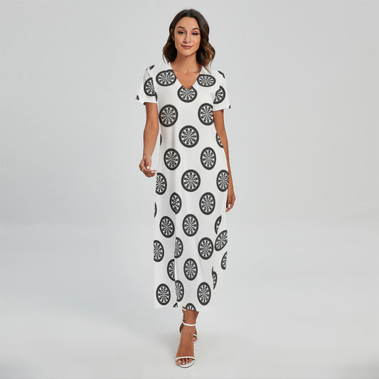 Dartboard Pattern Print Short Sleeve Maxi Dress