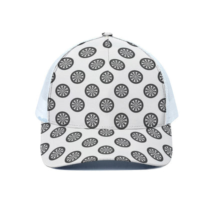 Dartboard Pattern Print White Mesh Trucker Cap