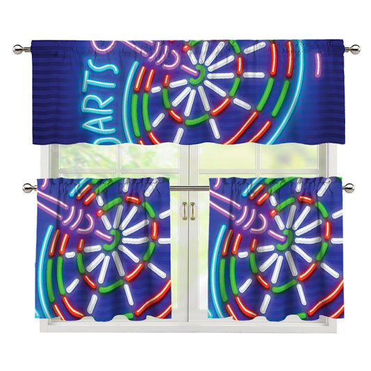Darts Bar Sign Print 3 Piece Kitchen Curtains