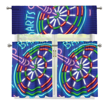 Darts Bar Sign Print 3 Piece Kitchen Curtains