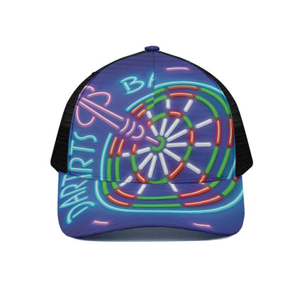 Darts Bar Sign Print Black Mesh Trucker Cap