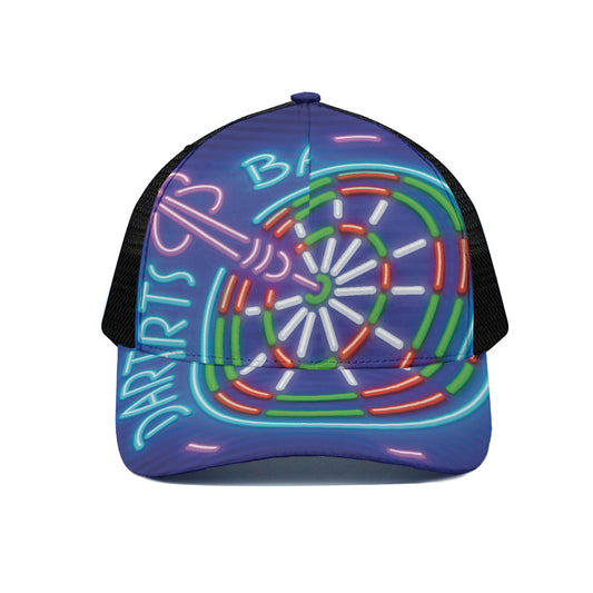 Darts Bar Sign Print Black Mesh Trucker Cap