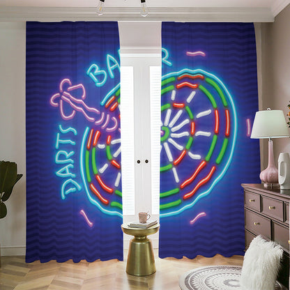 Darts Bar Sign Print Blackout Pencil Pleat Curtains