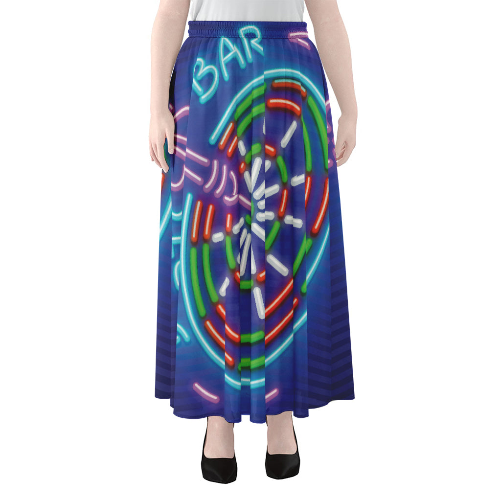 Darts Bar Sign Print Chiffon Maxi Skirt