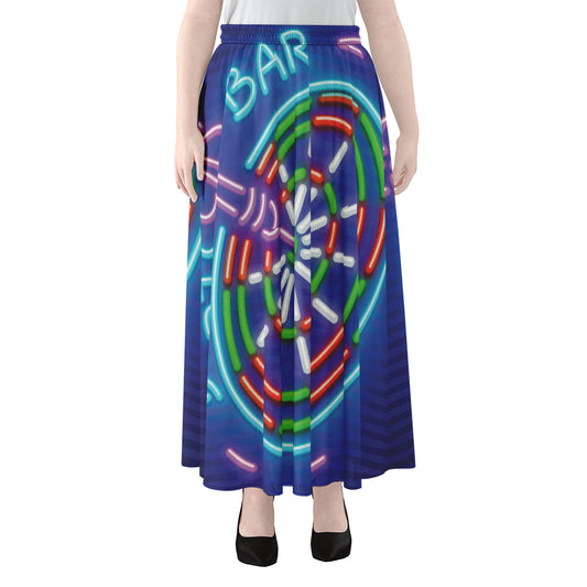 Darts Bar Sign Print Chiffon Maxi Skirt