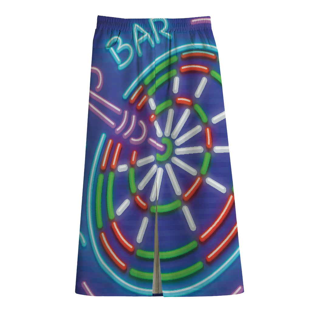 Darts Bar Sign Print Cotton Front Slit Maxi Skirt