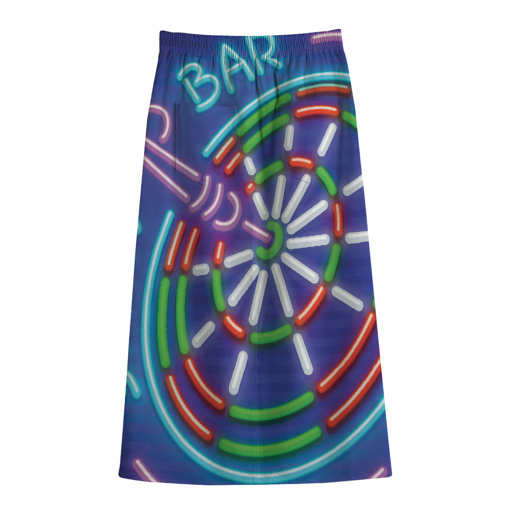 Darts Bar Sign Print Cotton Front Slit Maxi Skirt