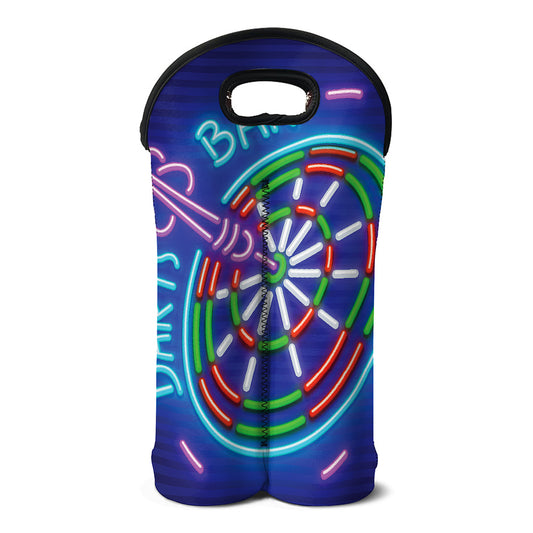 Darts Bar Sign Print Double Neoprene Wine Tote