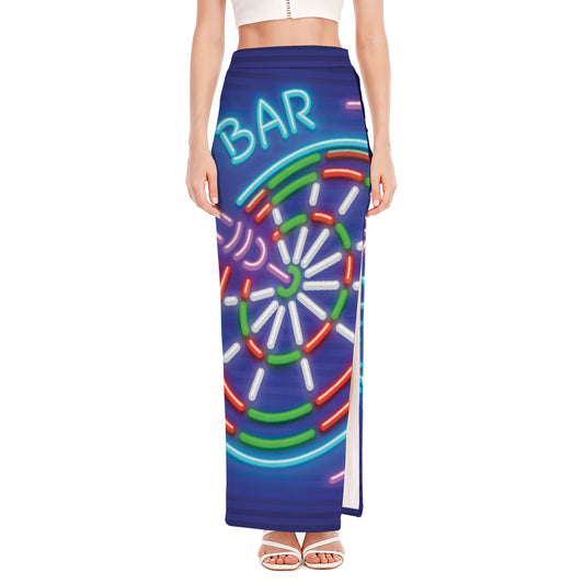 Darts Bar Sign Print High Slit Maxi Skirt