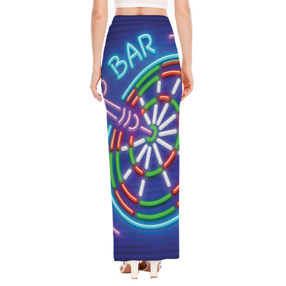 Darts Bar Sign Print High Slit Maxi Skirt