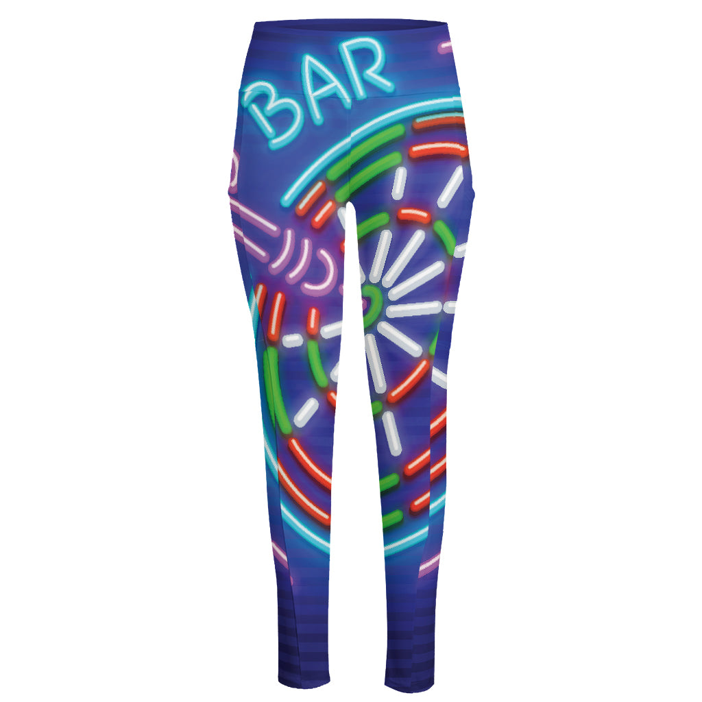Darts Bar Sign Print High-Waisted Pocket Leggings