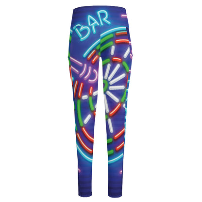 Darts Bar Sign Print High-Waisted Pocket Leggings