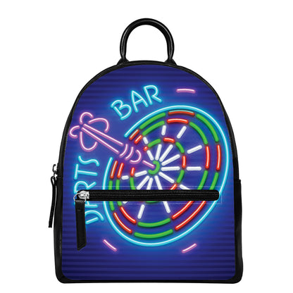 Darts Bar Sign Print Leather Backpack