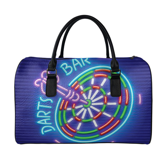 Darts Bar Sign Print Leather Duffle Bag