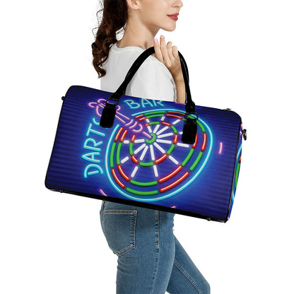 Darts Bar Sign Print Leather Duffle Bag