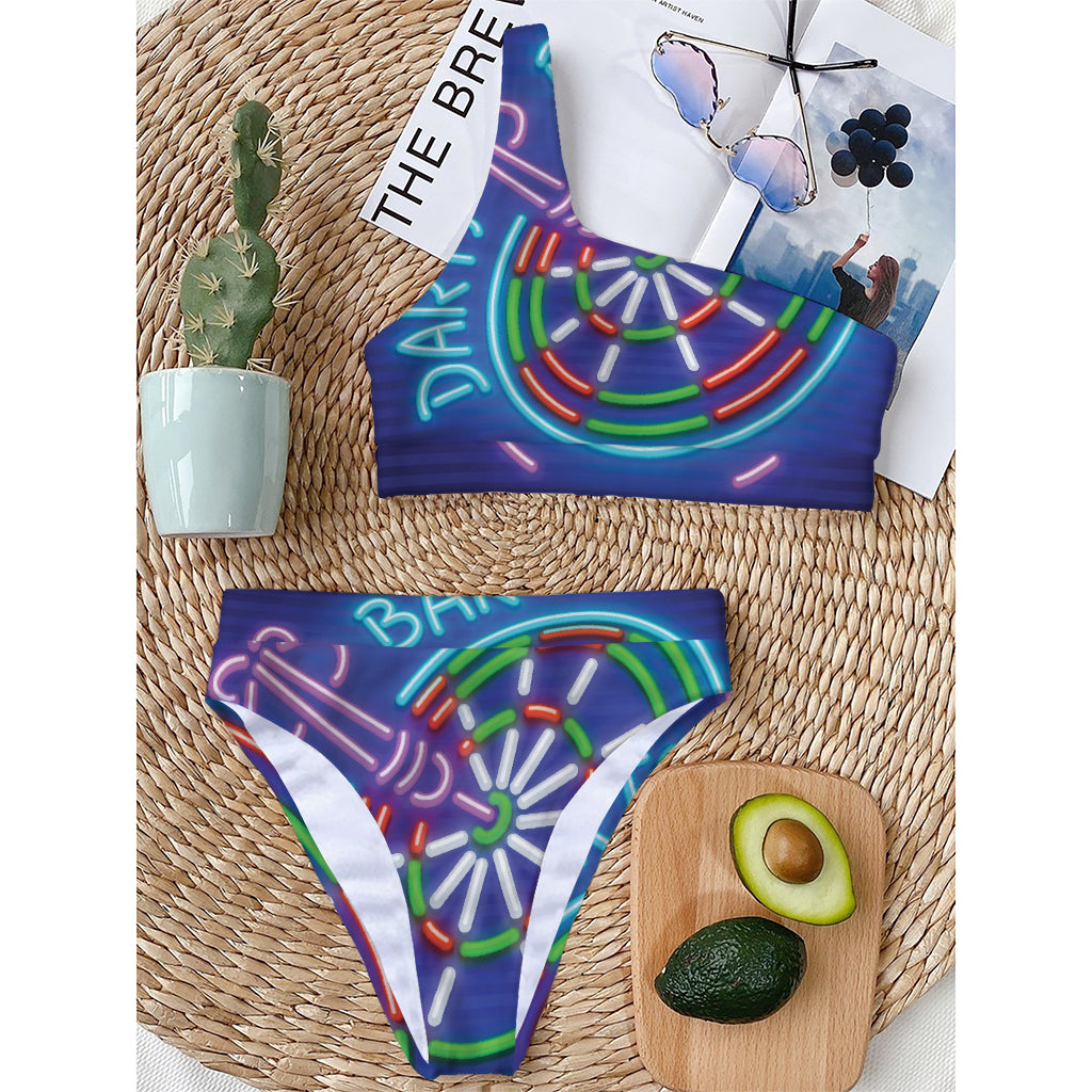 Darts Bar Sign Print One Shoulder Bikini Top