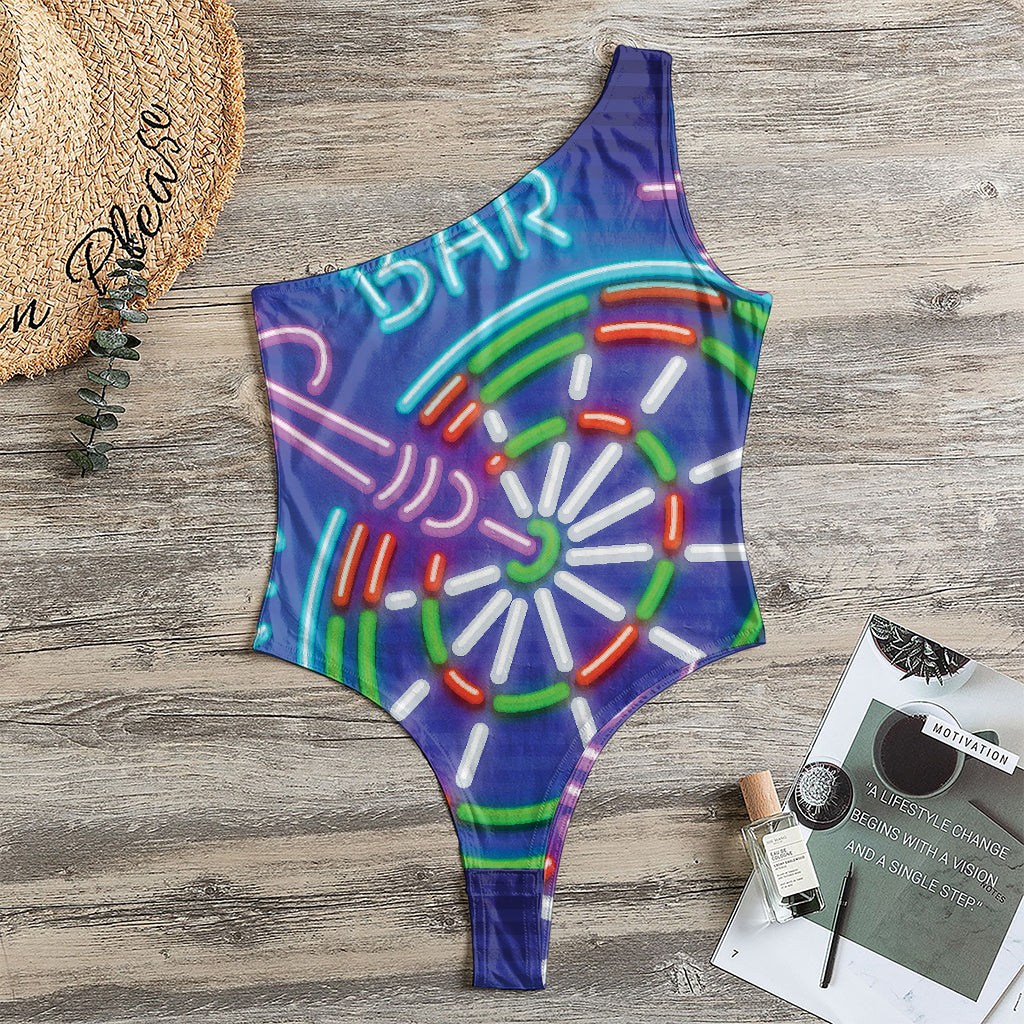 Darts Bar Sign Print One Shoulder Bodysuit
