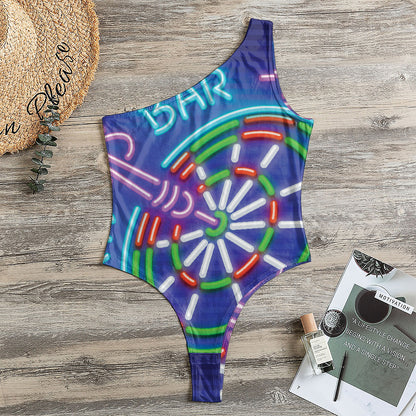 Darts Bar Sign Print One Shoulder Bodysuit