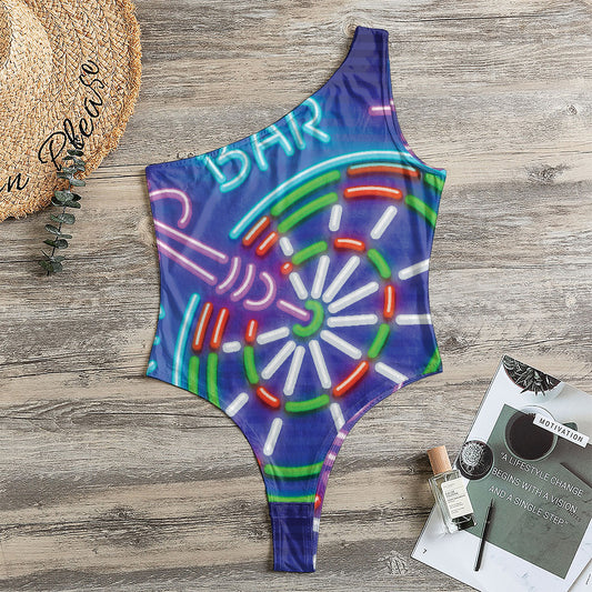 Darts Bar Sign Print One Shoulder Bodysuit