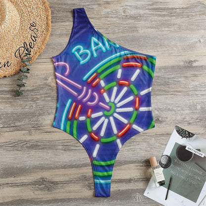 Darts Bar Sign Print One Shoulder Bodysuit
