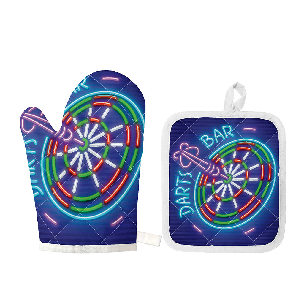 Darts Bar Sign Print Oven Mitt And Pot Holder Set