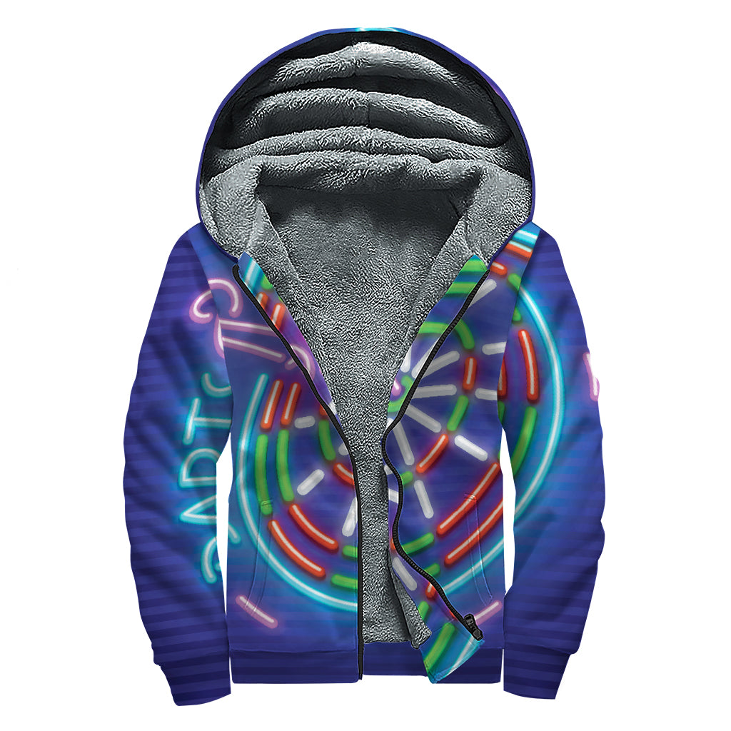 Darts Bar Sign Print Sherpa Lined Zip Up Hoodie