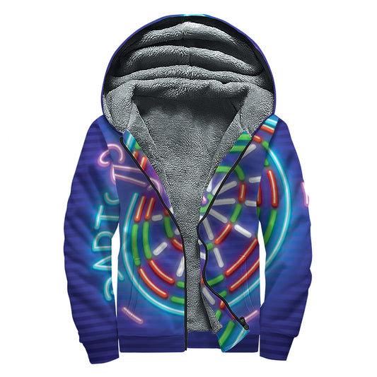 Darts Bar Sign Print Sherpa Lined Zip Up Hoodie