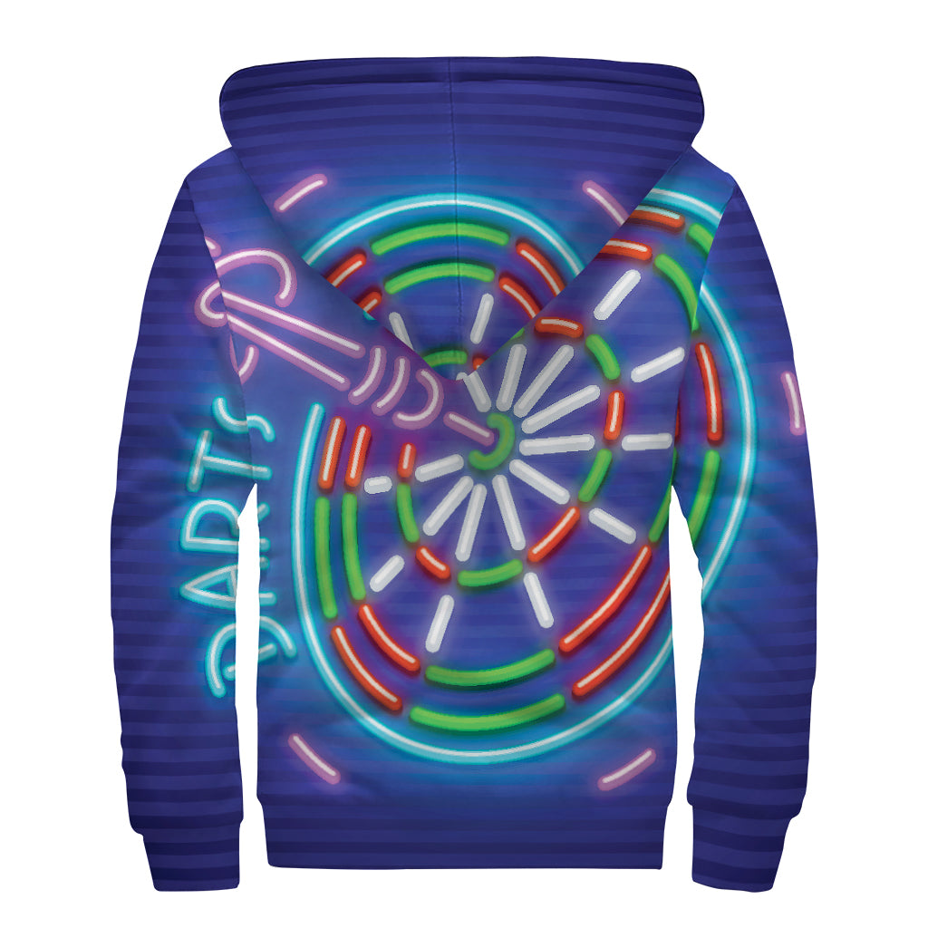 Darts Bar Sign Print Sherpa Lined Zip Up Hoodie