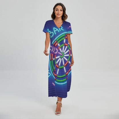 Darts Bar Sign Print Short Sleeve Maxi Dress