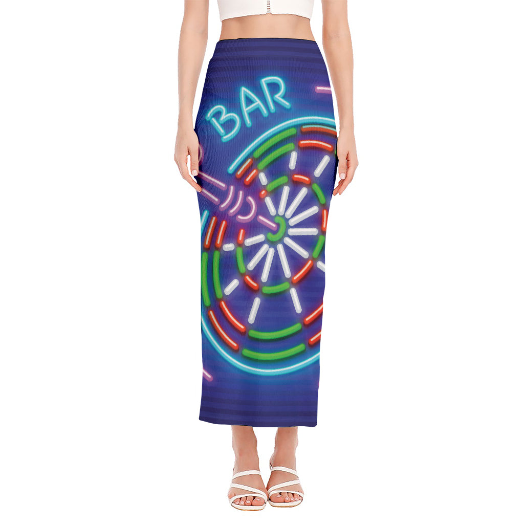 Darts Bar Sign Print Side Slit Maxi Skirt