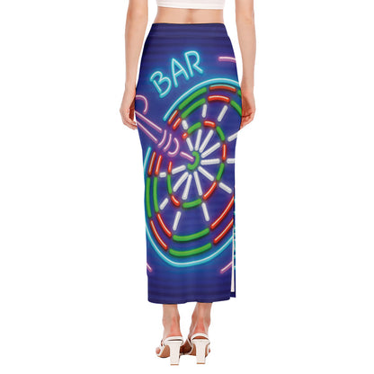 Darts Bar Sign Print Side Slit Maxi Skirt