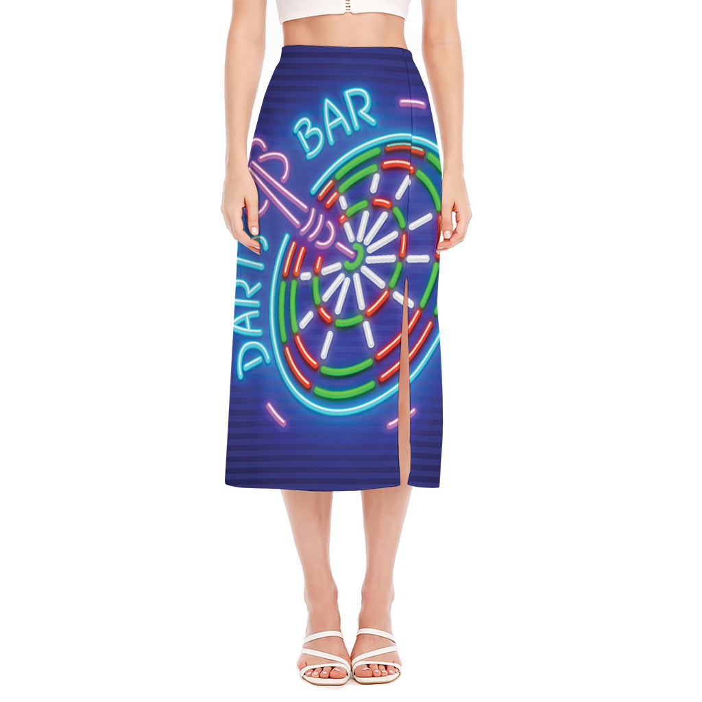 Darts Bar Sign Print Side Slit Midi Skirt