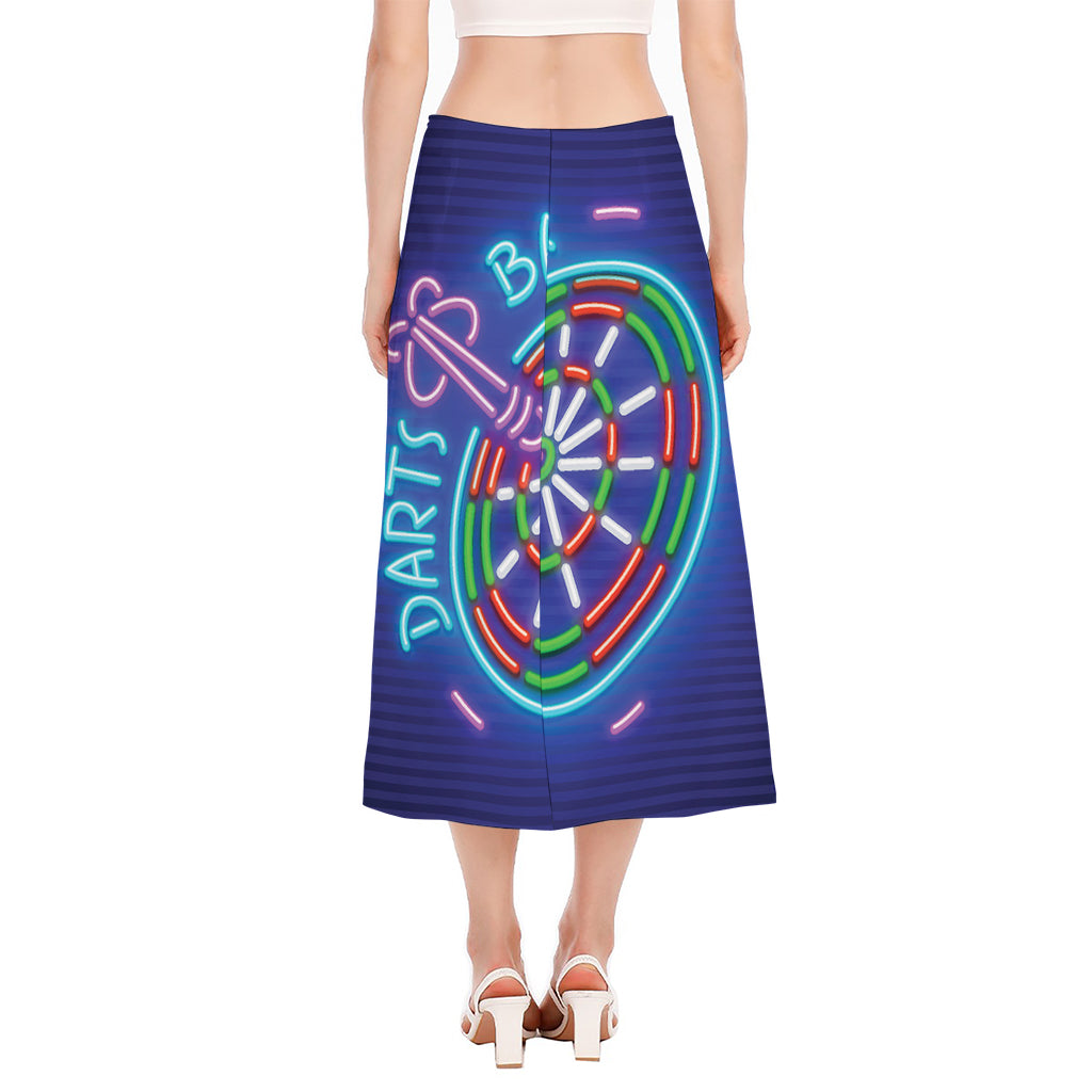 Darts Bar Sign Print Side Slit Midi Skirt