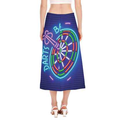 Darts Bar Sign Print Side Slit Midi Skirt