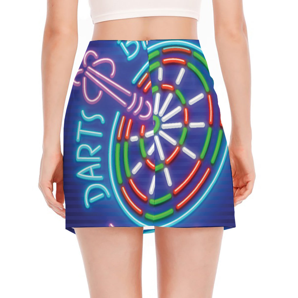 Darts Bar Sign Print Side Slit Mini Skirt