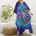 Darts Bar Sign Print Silk V-Neck Kaftan Dress