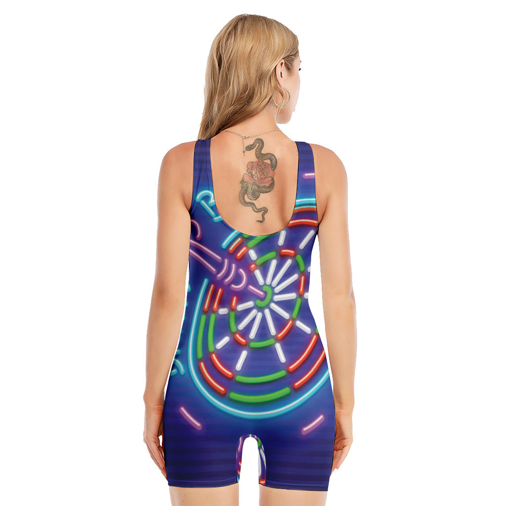 Darts Bar Sign Print Sleeveless One Piece Swimsuit