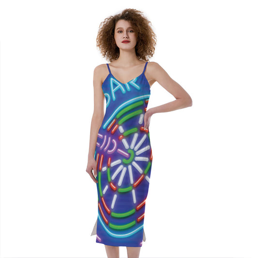 Darts Bar Sign Print Slim Fit Midi Cami Dress