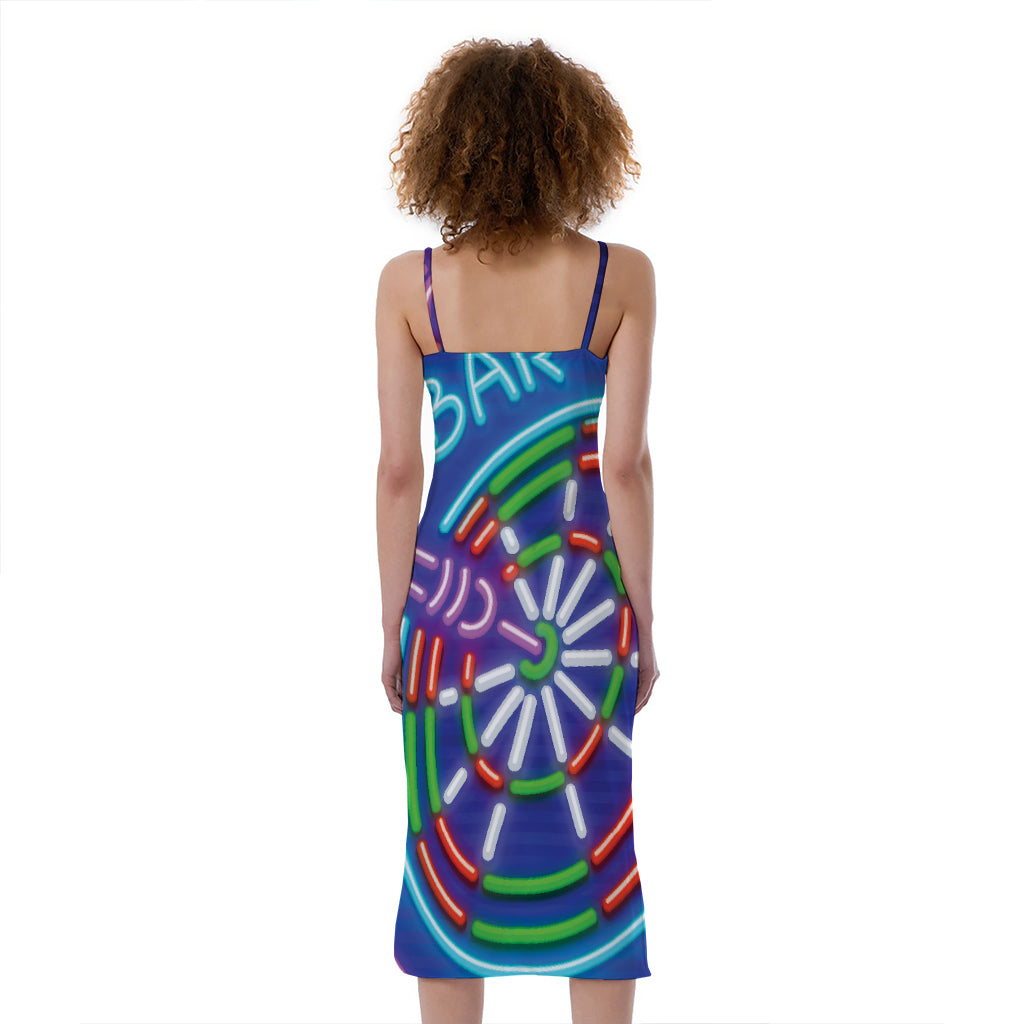 Darts Bar Sign Print Slim Fit Midi Cami Dress