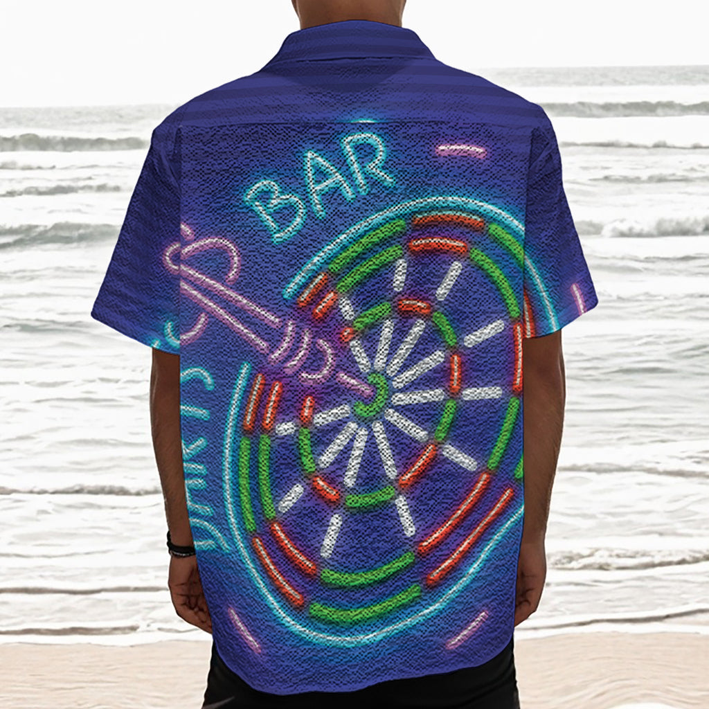 Darts Bar Sign Print Textured Short Sleeve Shirt
