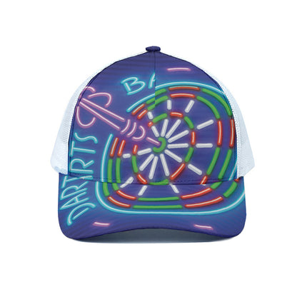 Darts Bar Sign Print White Mesh Trucker Cap