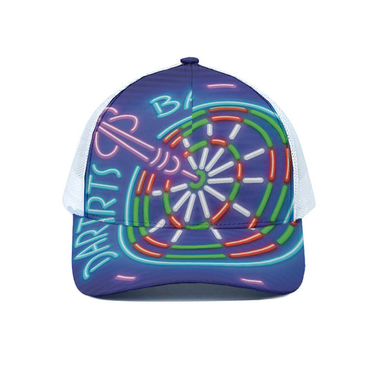 Darts Bar Sign Print White Mesh Trucker Cap