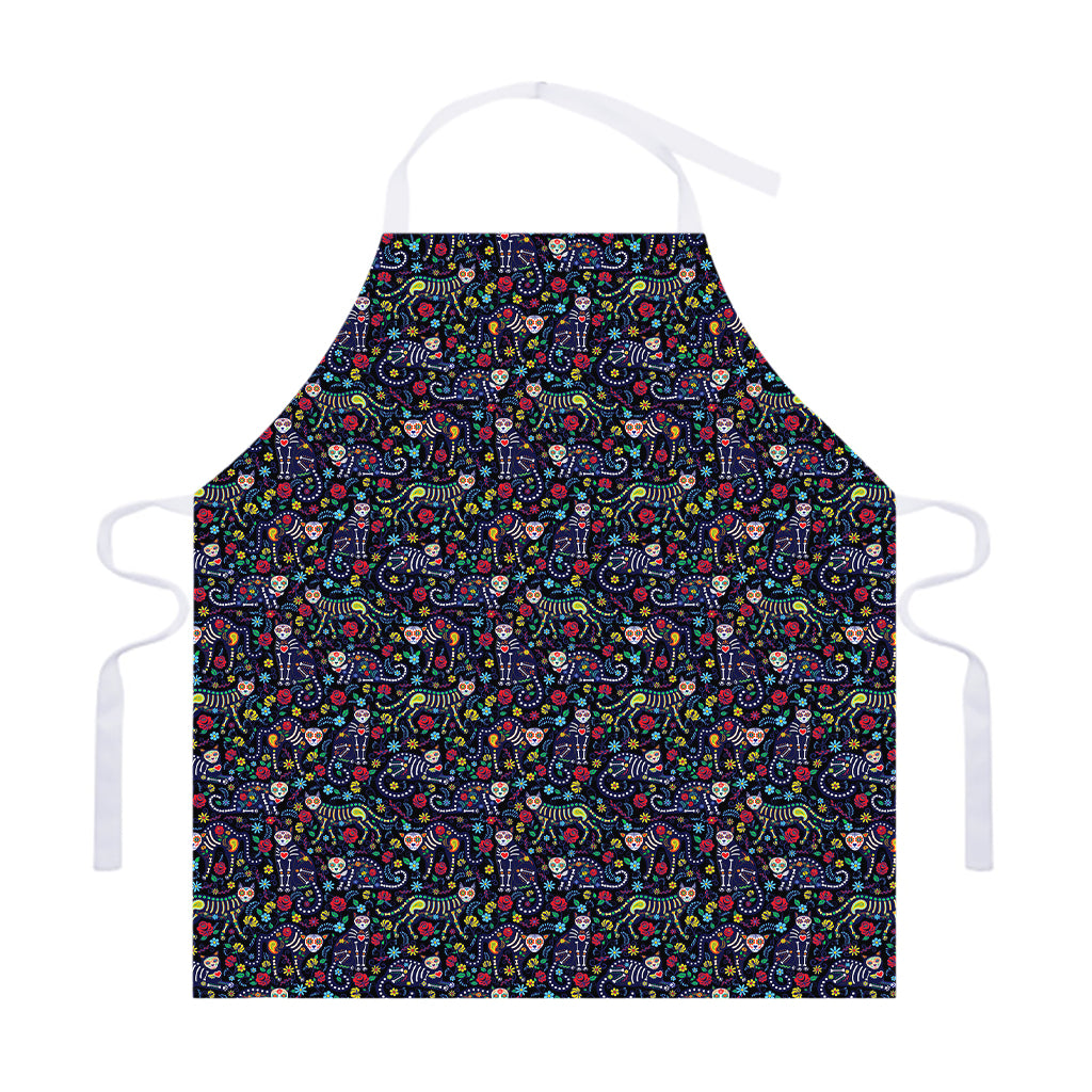 Day Of The Dead Calavera Cat Print Adjustable Apron