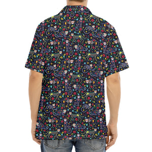 Day Of The Dead Calavera Cat Print Aloha Shirt