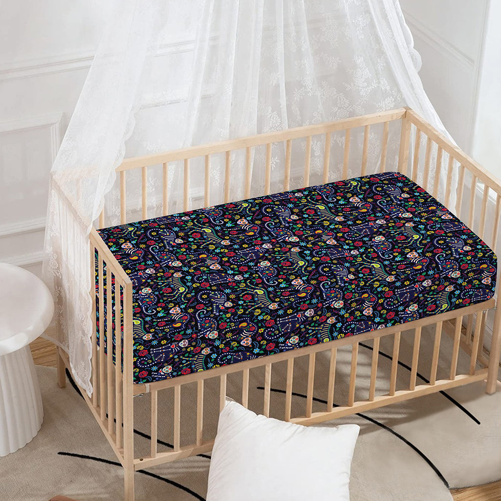 Day Of The Dead Calavera Cat Print Baby Crib Sheet