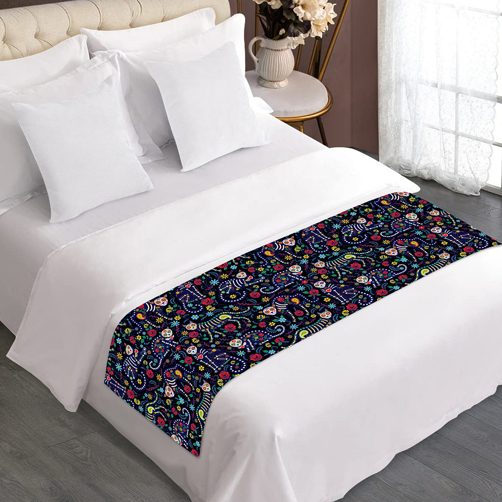 Day Of The Dead Calavera Cat Print Bed Runner