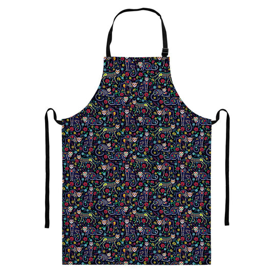 Day Of The Dead Calavera Cat Print Bib Apron With Pocket