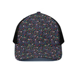 Day Of The Dead Calavera Cat Print Black Mesh Trucker Cap