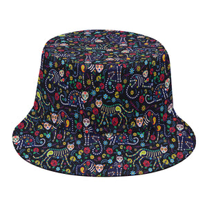 Day Of The Dead Calavera Cat Print Bucket Hat