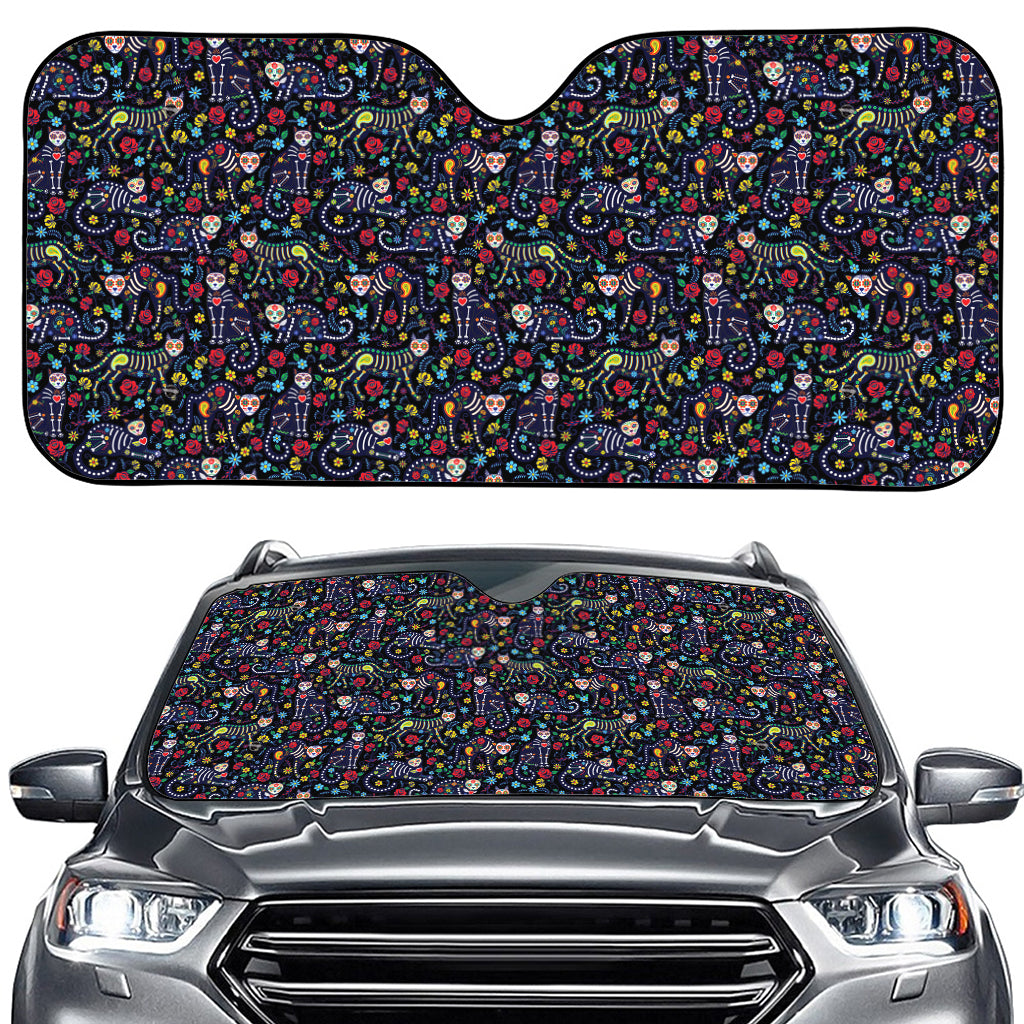 Day Of The Dead Calavera Cat Print Car Windshield Sun Shade